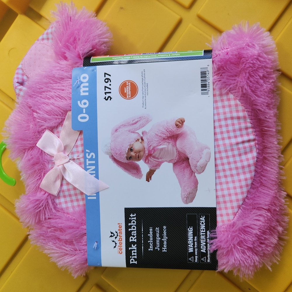 Baby Halloween,  Pink Bunny Jumpsuit Costume with headpiece,  Sz 0-6 months